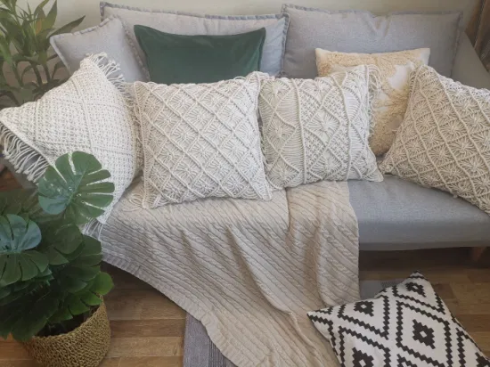 Housse de coussin en macramé 18x18 pouces, taie d'oreiller Boho, faite à la main, colorée